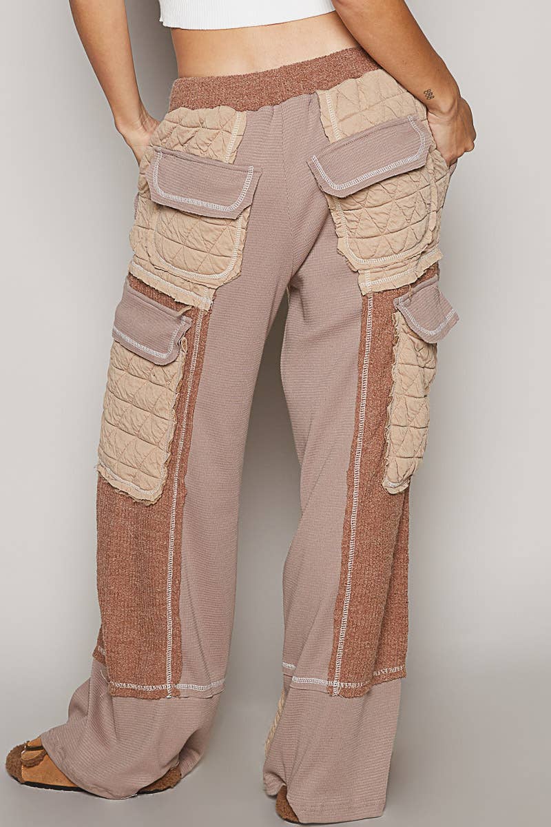 Quilted contrast casual solid knit pants