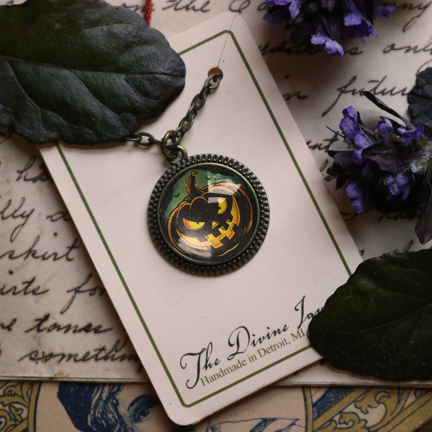 Black Jack O Lantern Retro Halloween Necklace
