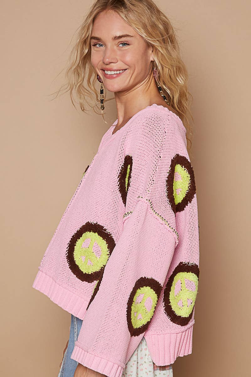 V neck long sleeve peace berber print sweater