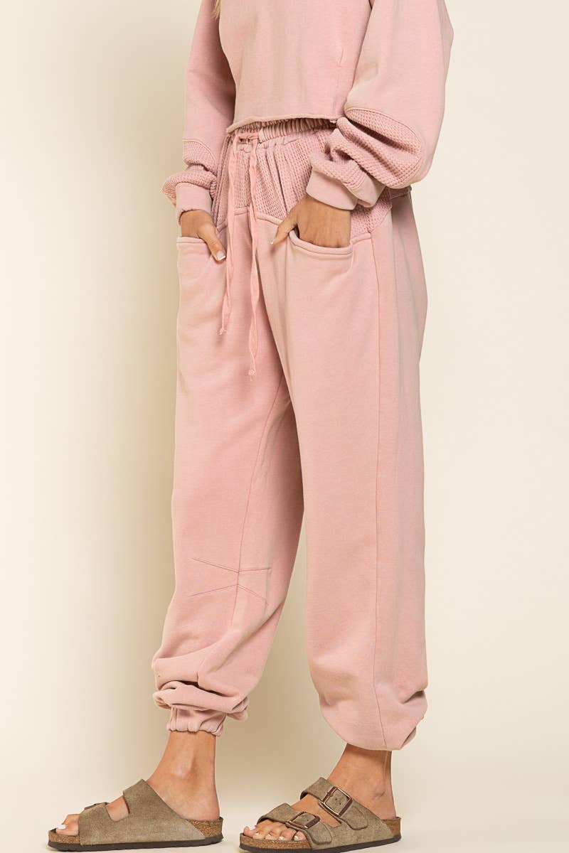 Solid drawstring front pockets jogger pants