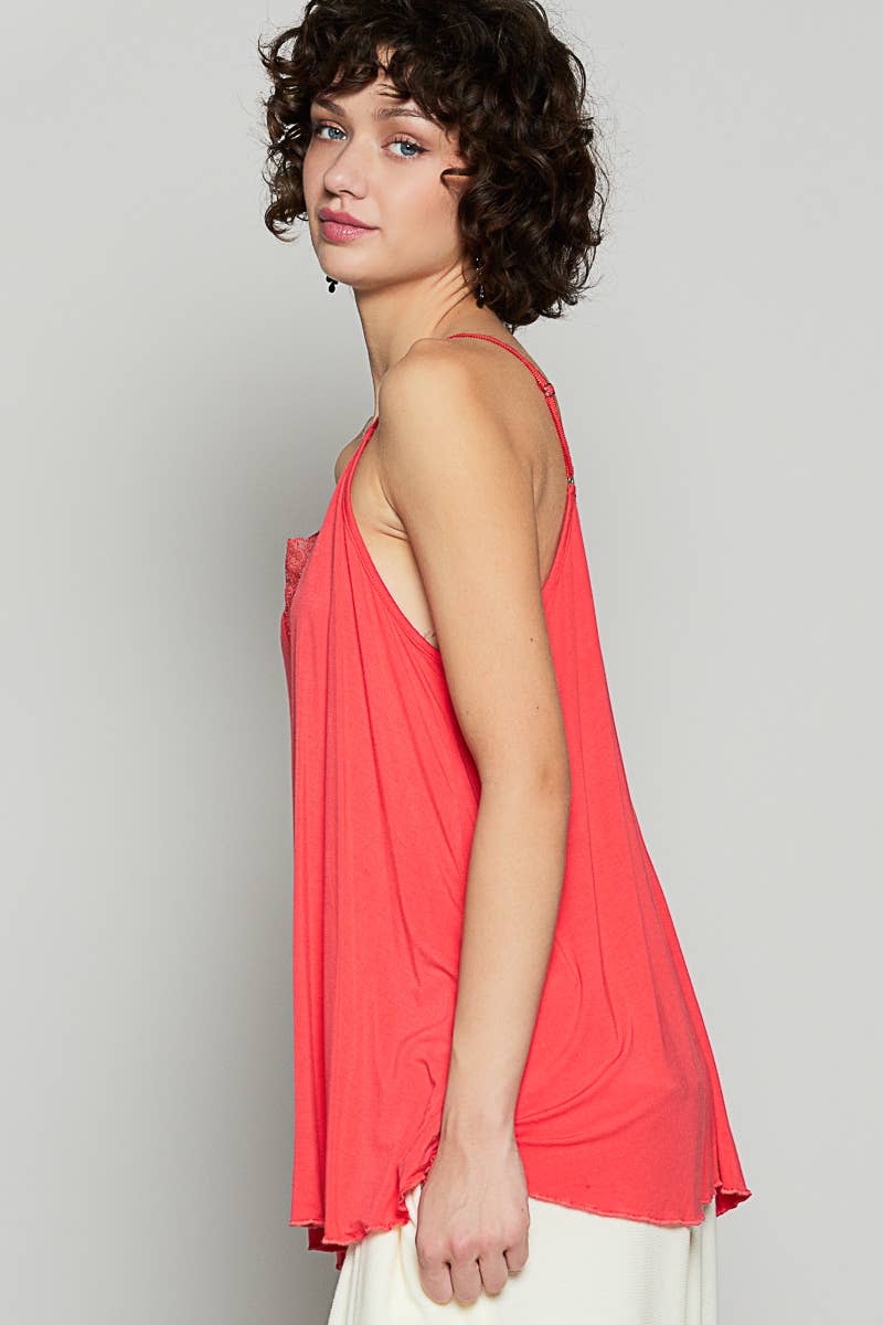 POL Lace Detail V-Camisole Casual Tank Top