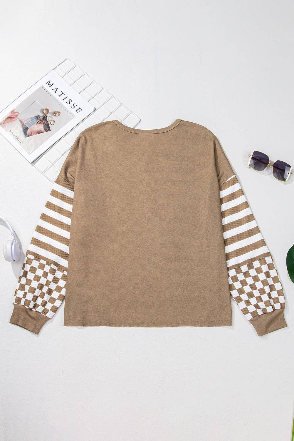 Checkered Striped Puff Long Sleeve Top