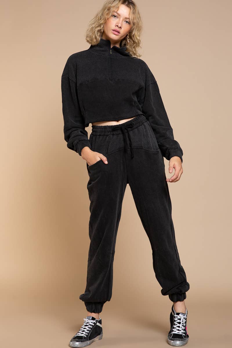 Solid drawstring front pockets jogger pants