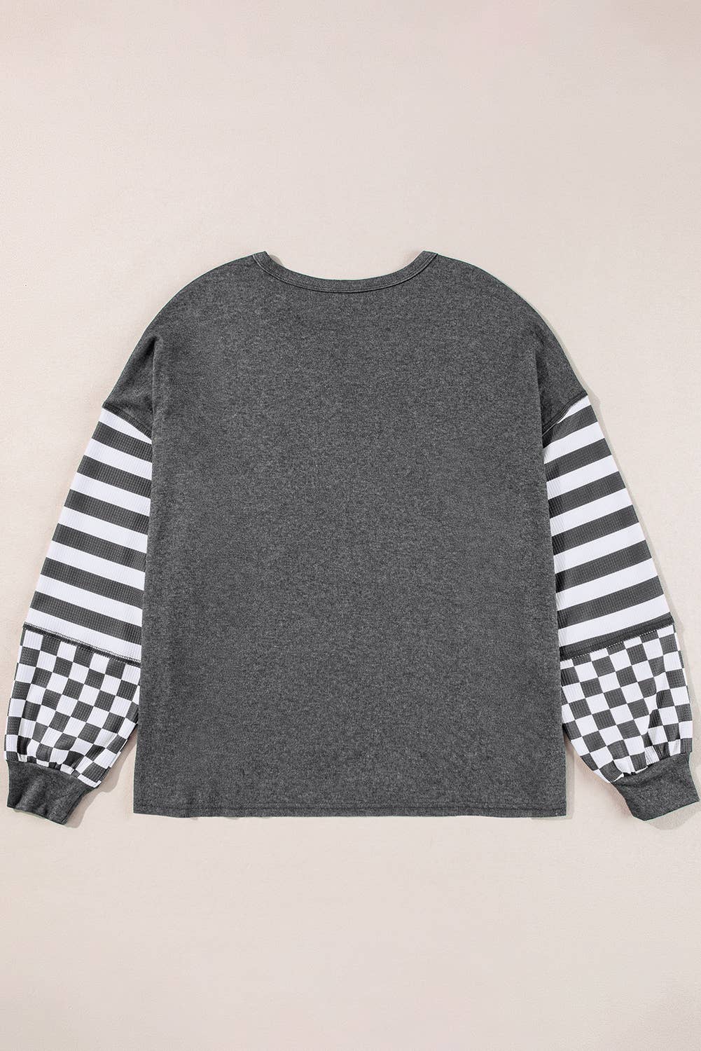 Checkered Striped Puff Long Sleeve Top