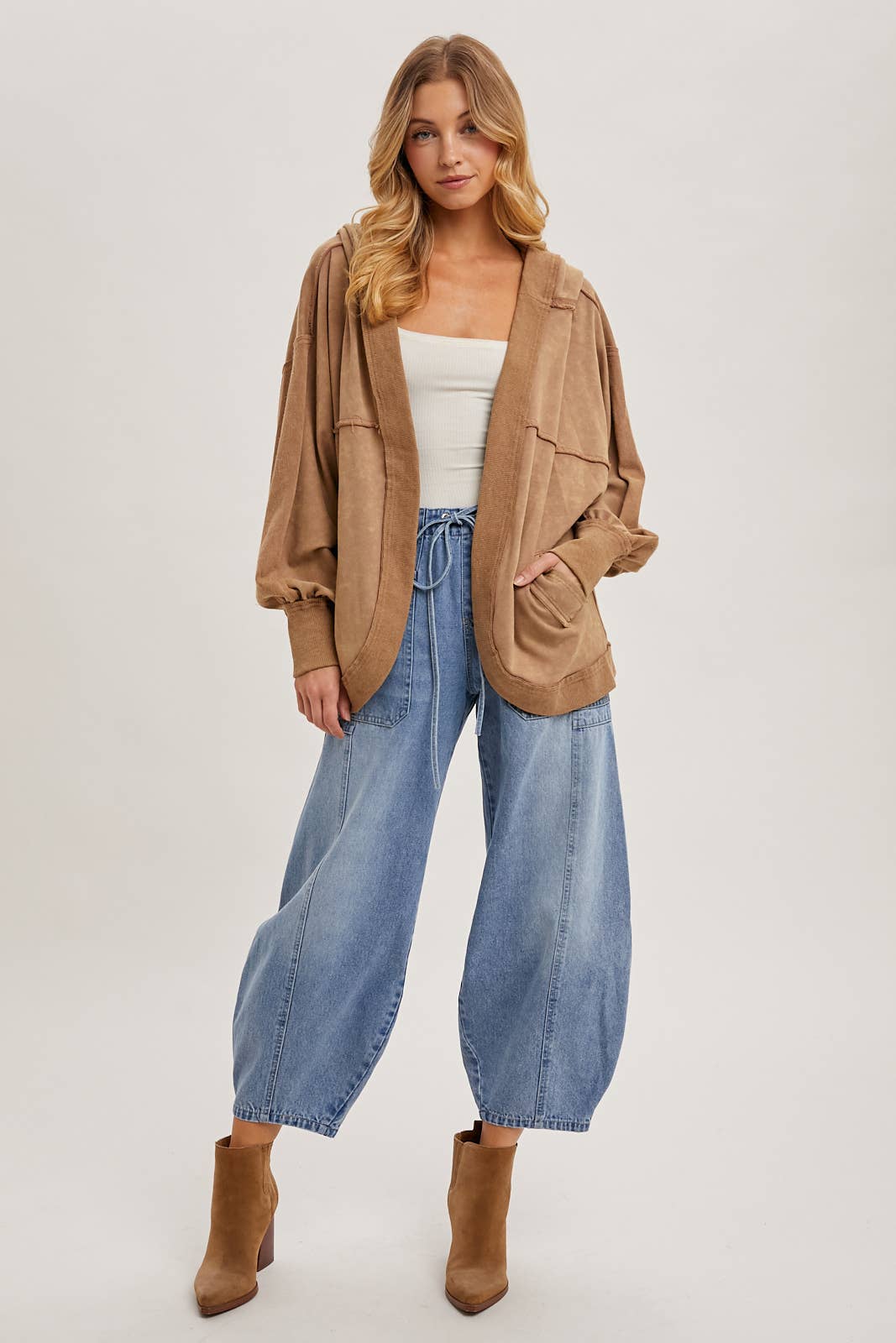 Bluivy DENIM MID-WAIST DRAWSTRINGS BARREL JEANS