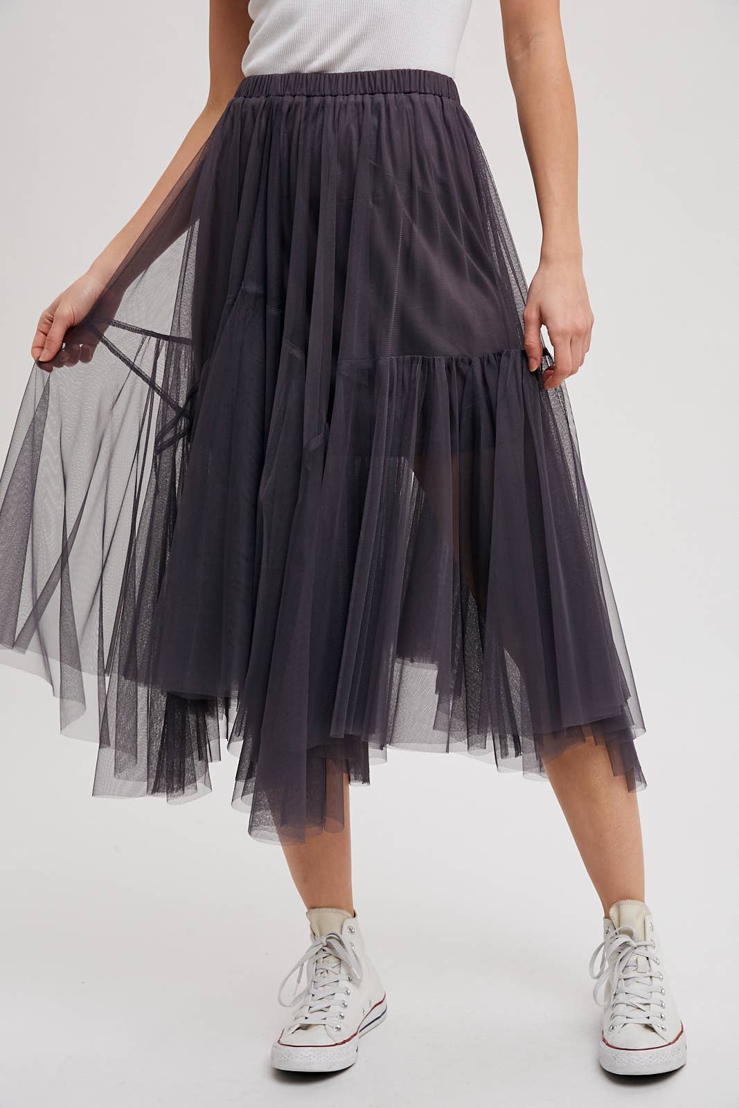 Bluivy MESH PLEATED MIDI TULLE SKIRT