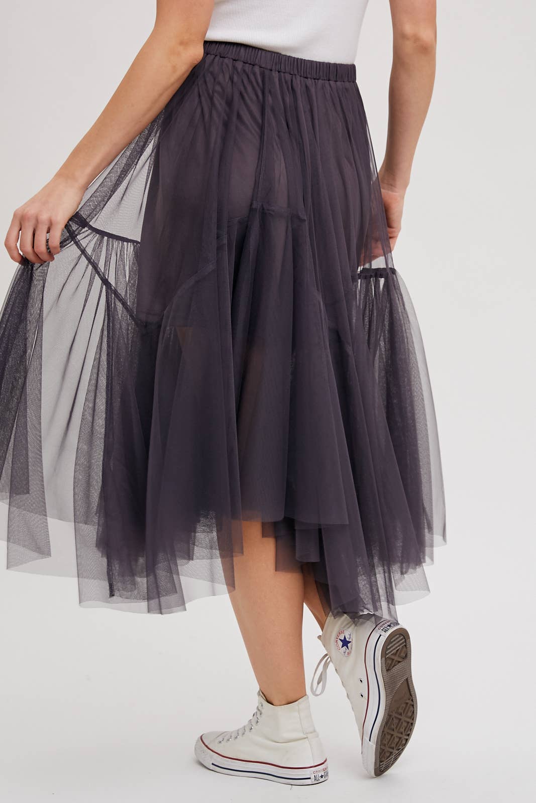Bluivy MESH PLEATED MIDI TULLE SKIRT