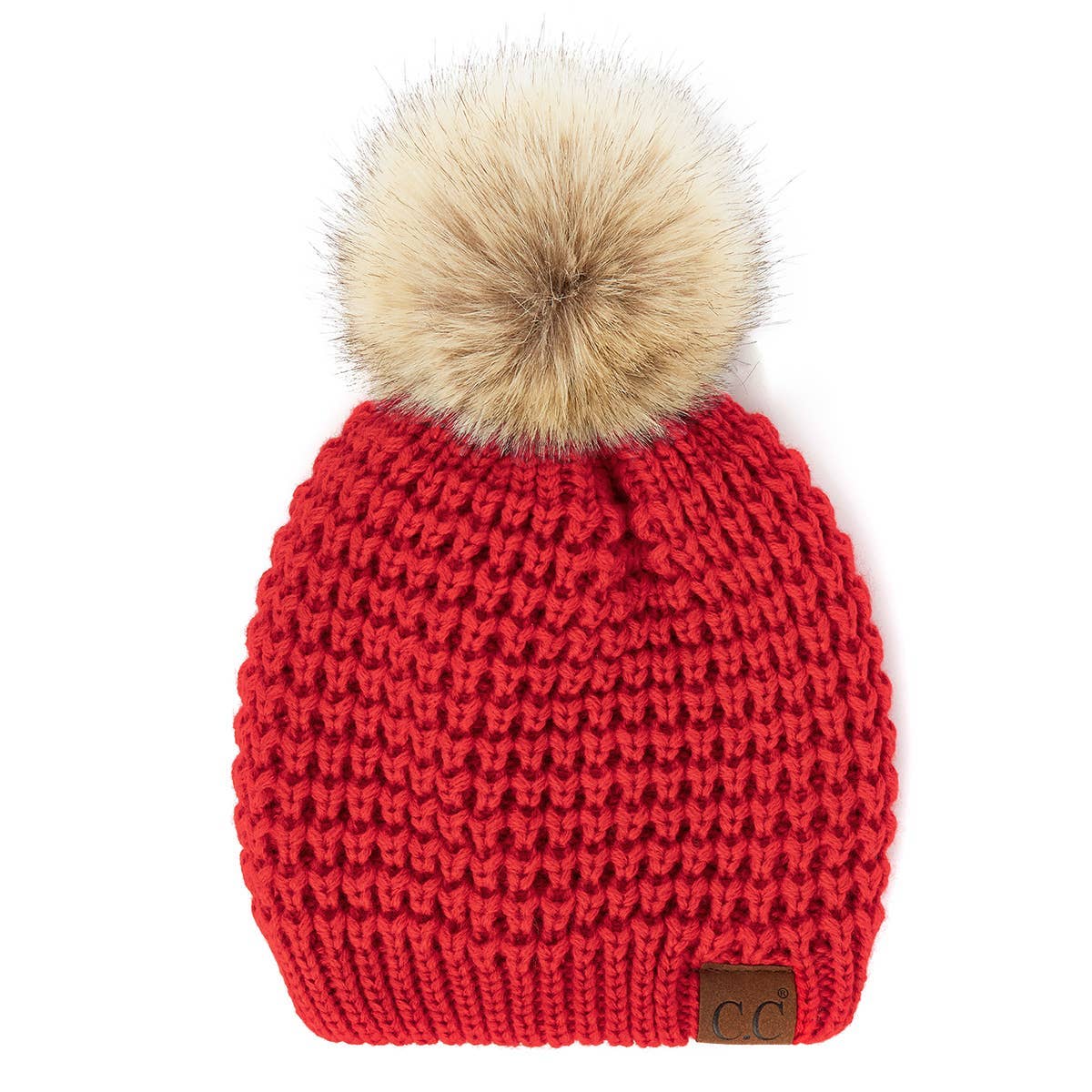 CC Cable Knit Faux Fur Pom Pom Beanie Hat