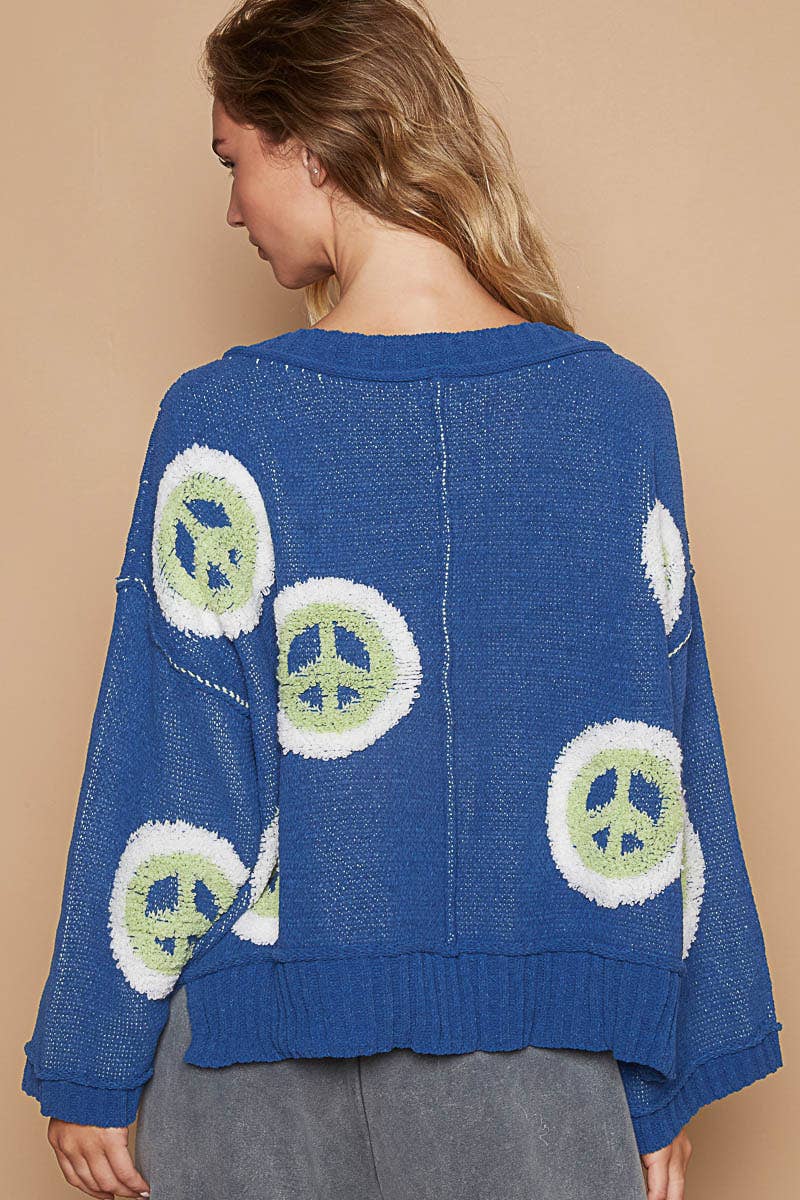 V neck long sleeve peace berber print sweater