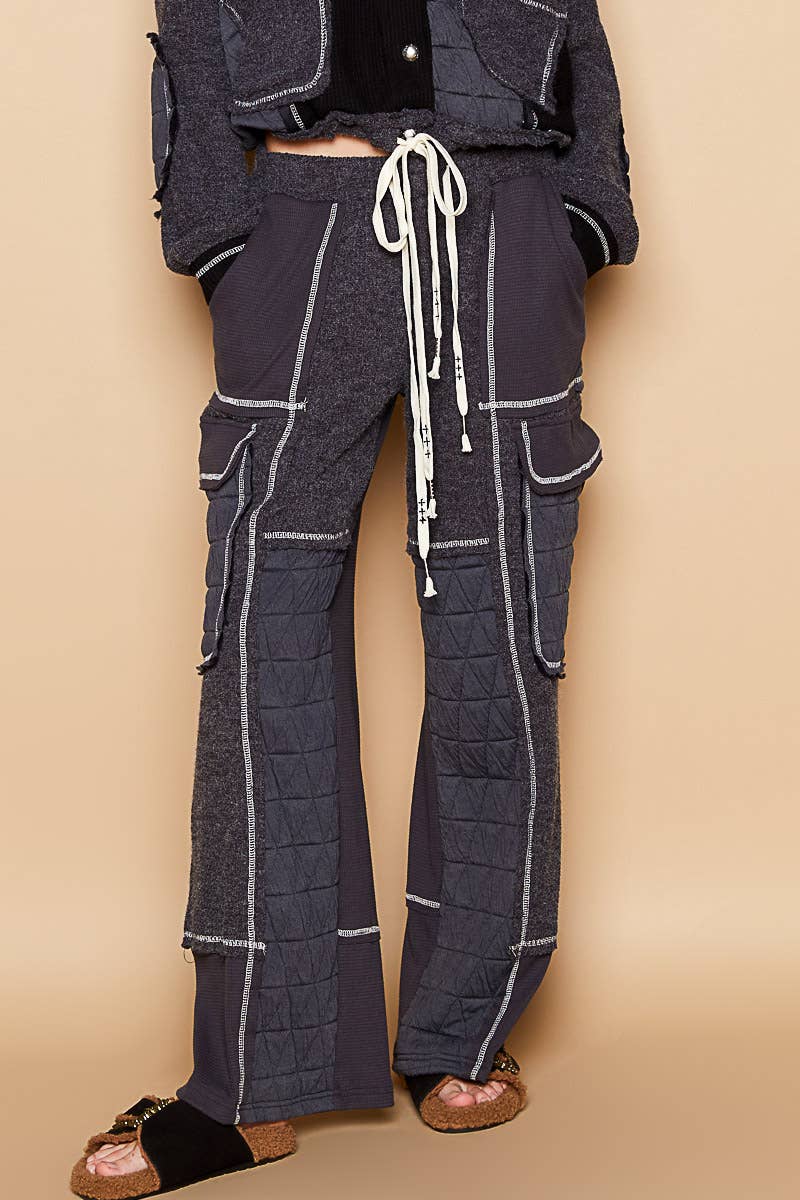 Quilted contrast casual solid knit pants
