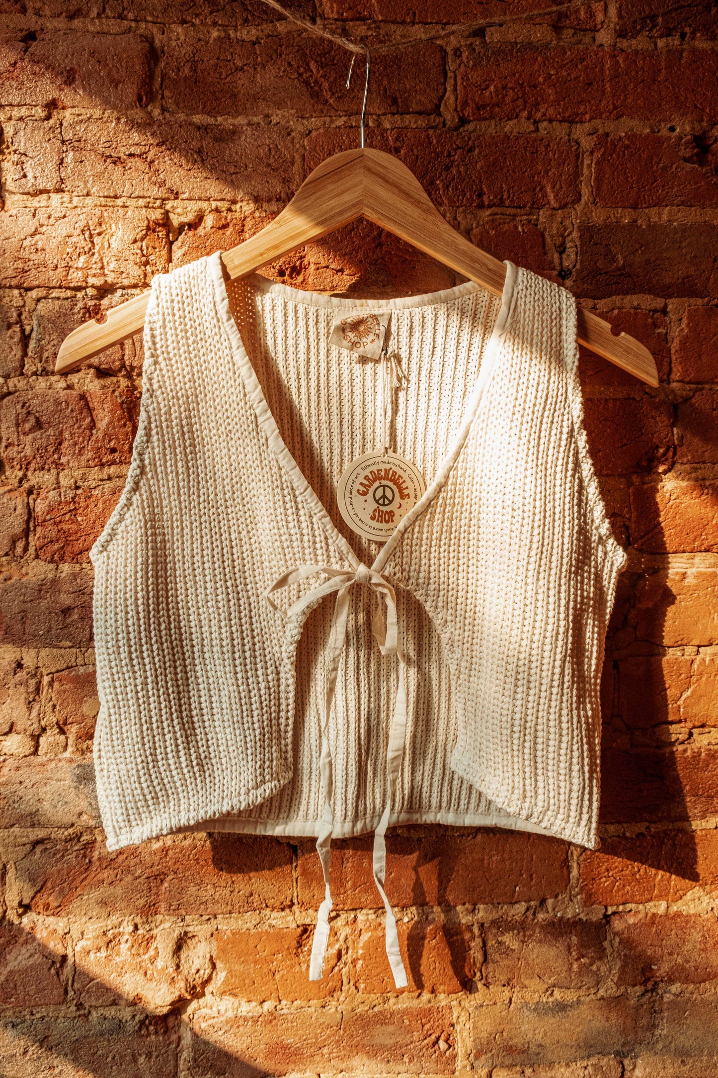 100% Organic Cotton Crop Sweater Vest Beachy Tie Front Top