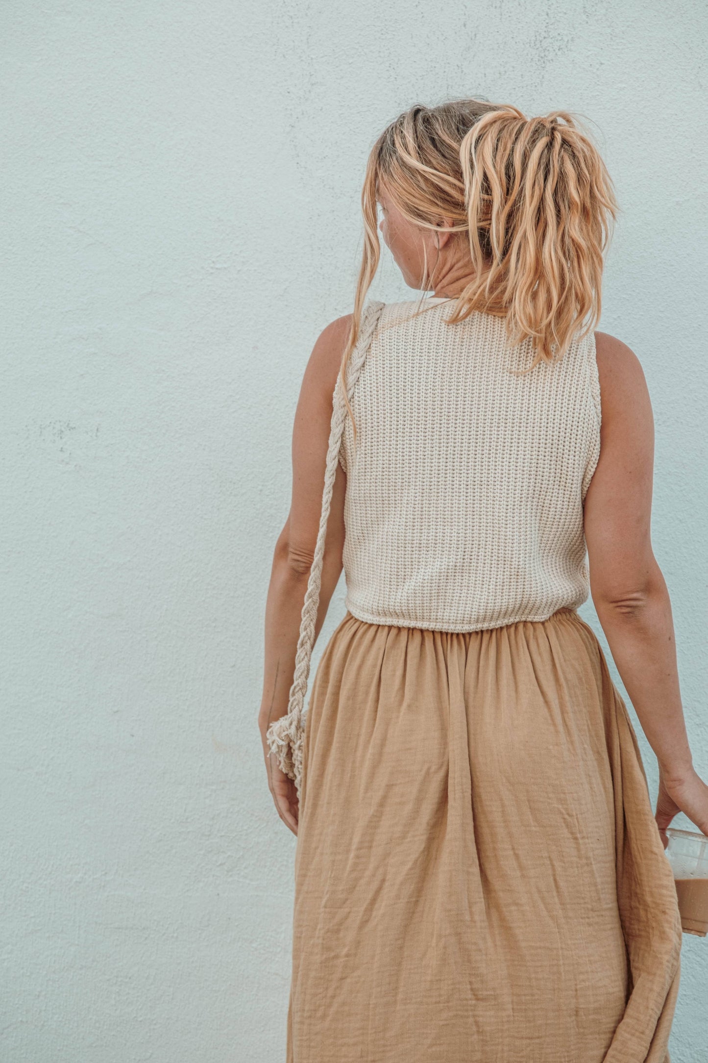 100% Organic Cotton Crop Sweater Vest Beachy Tie Front Top