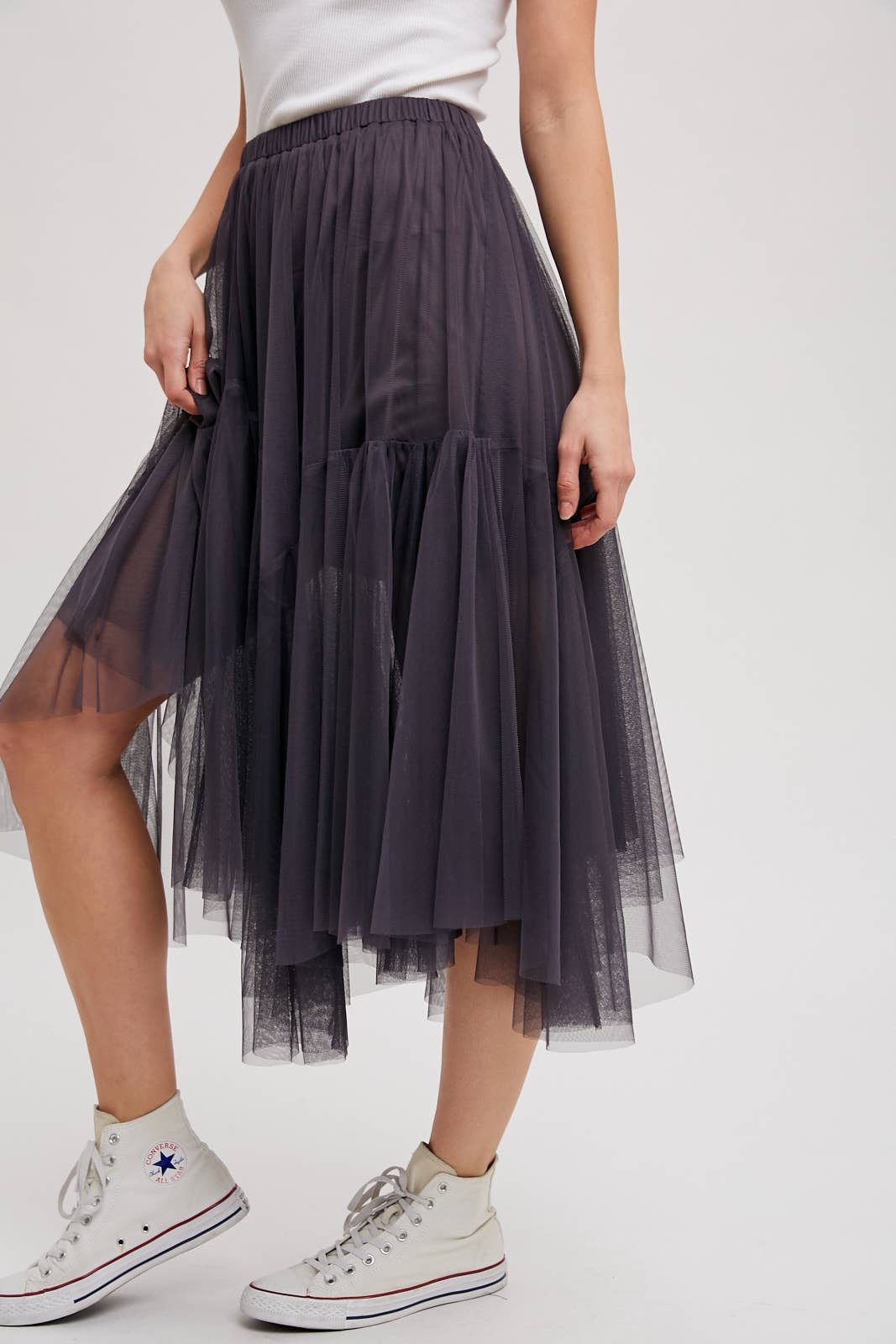 Bluivy MESH PLEATED MIDI TULLE SKIRT