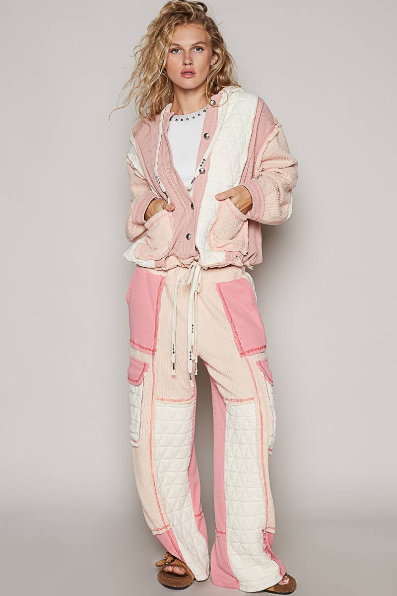 Quilted contrast casual solid knit pants