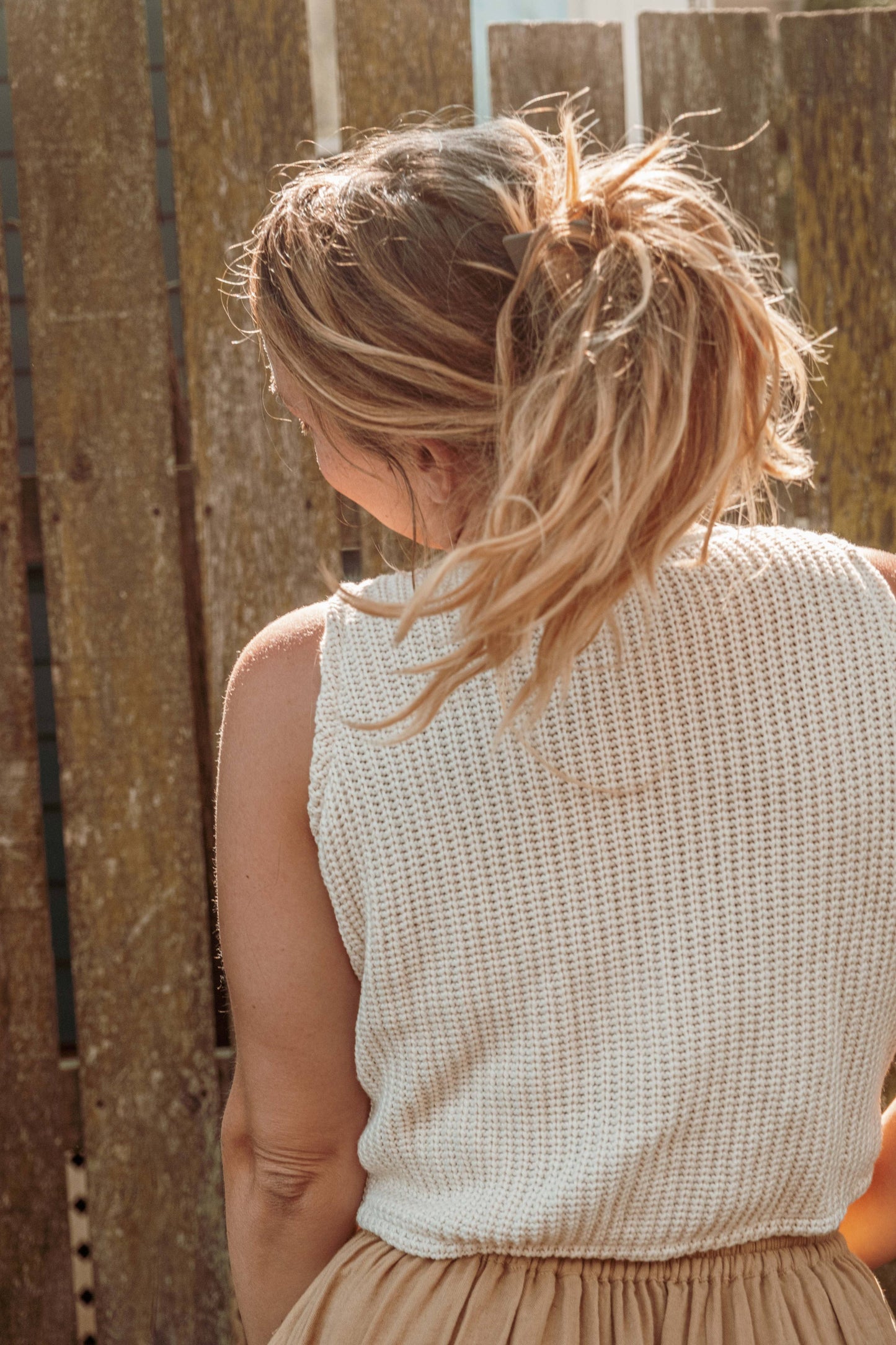 100% Organic Cotton Crop Sweater Vest Beachy Tie Front Top