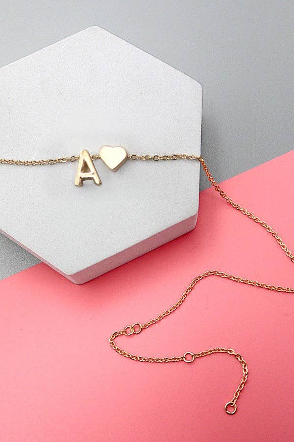 BRASS MONOGRAM INITIAL HEART CHARM NECKLACE | 80N150