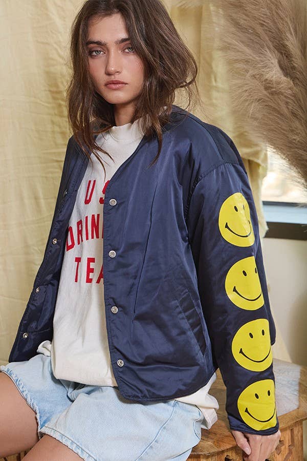 IJ3134 Puffer Jacket With Smiley Face Sleeve Details