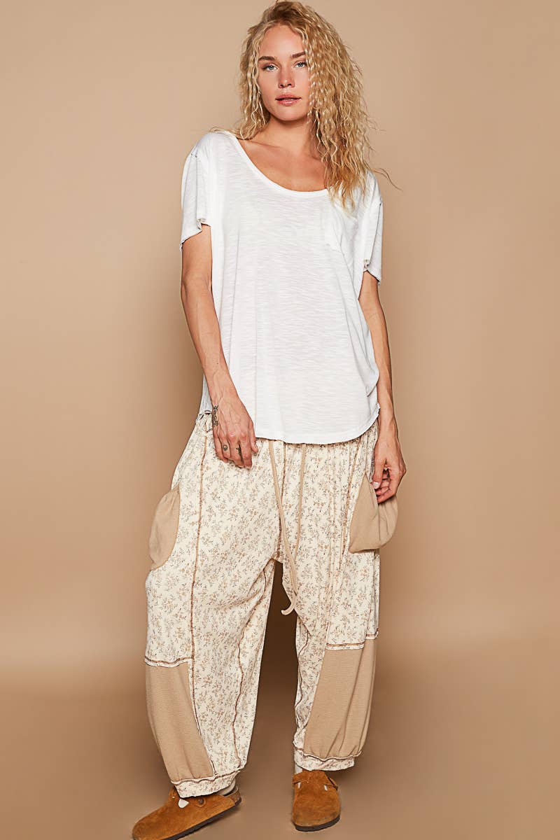 POL Scoop Neck Rayon Slub Tee with Pocket Front and Short Sleeve