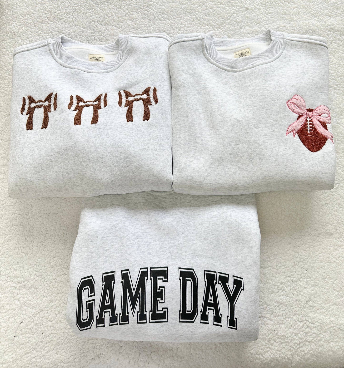 Game Day Embroider Football Bows Sweatshirt
