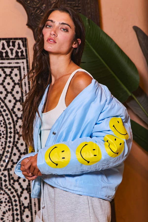 IJ3134 Puffer Jacket With Smiley Face Sleeve Details