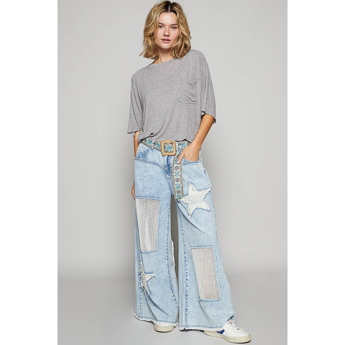 Vintage washed short sleeve front pocket solid top