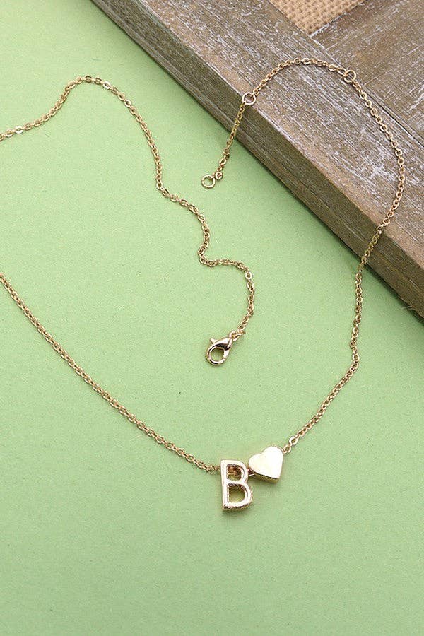 BRASS MONOGRAM INITIAL HEART CHARM NECKLACE | 80N150