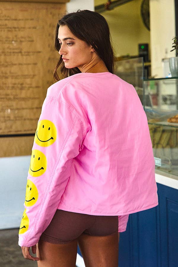 IJ3134 Puffer Jacket With Smiley Face Sleeve Details