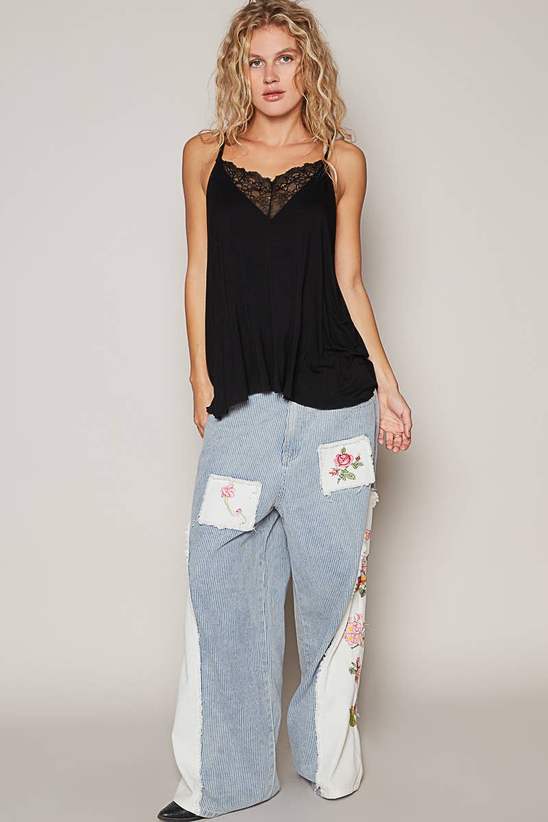 POL Lace Detail V-Camisole Casual Tank Top