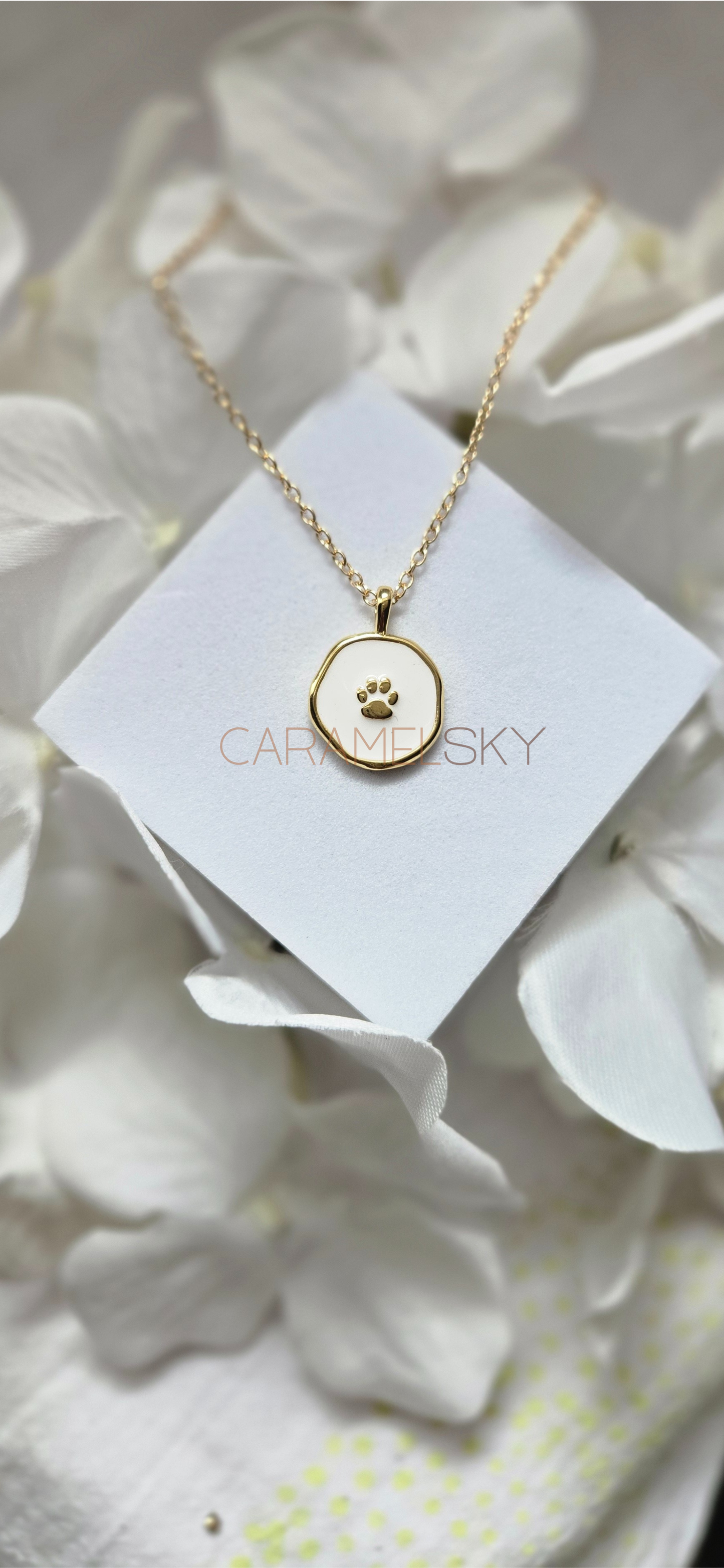 Gold and White Paw Print Necklace