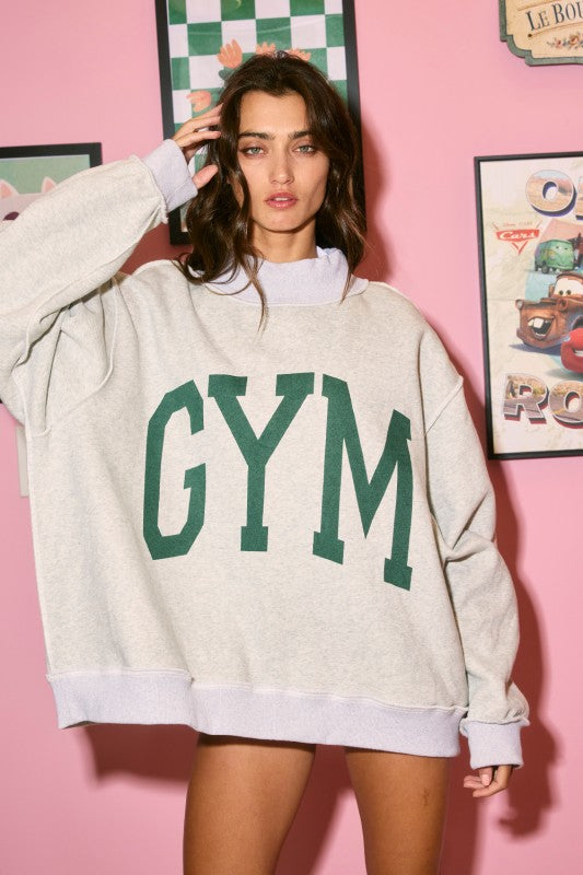 'gym & Bed' Print Reversible Mock neck Sweatshirt