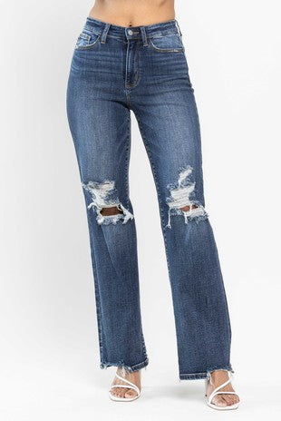 High Waist 90's Knee Destroy Straight Judy Blue