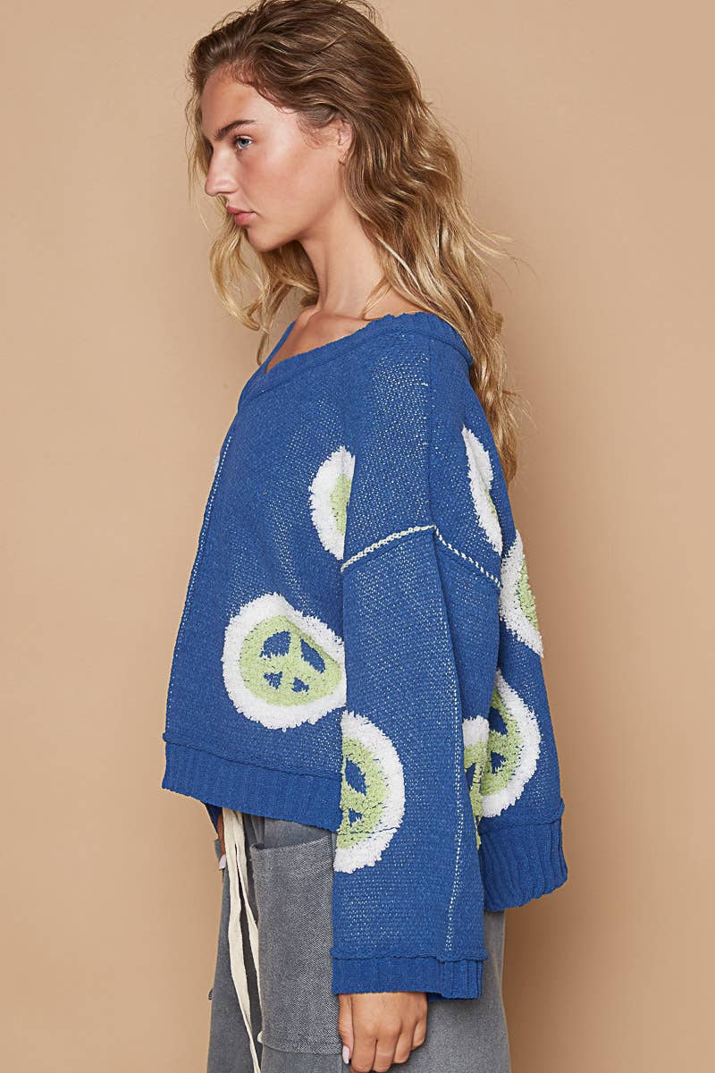 V neck long sleeve peace berber print sweater