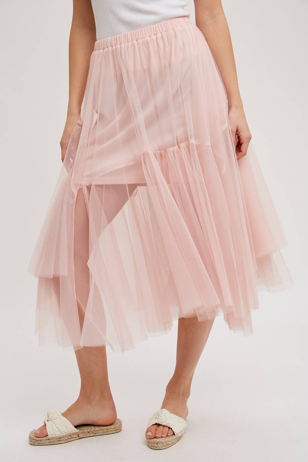 Bluivy MESH PLEATED MIDI TULLE SKIRT