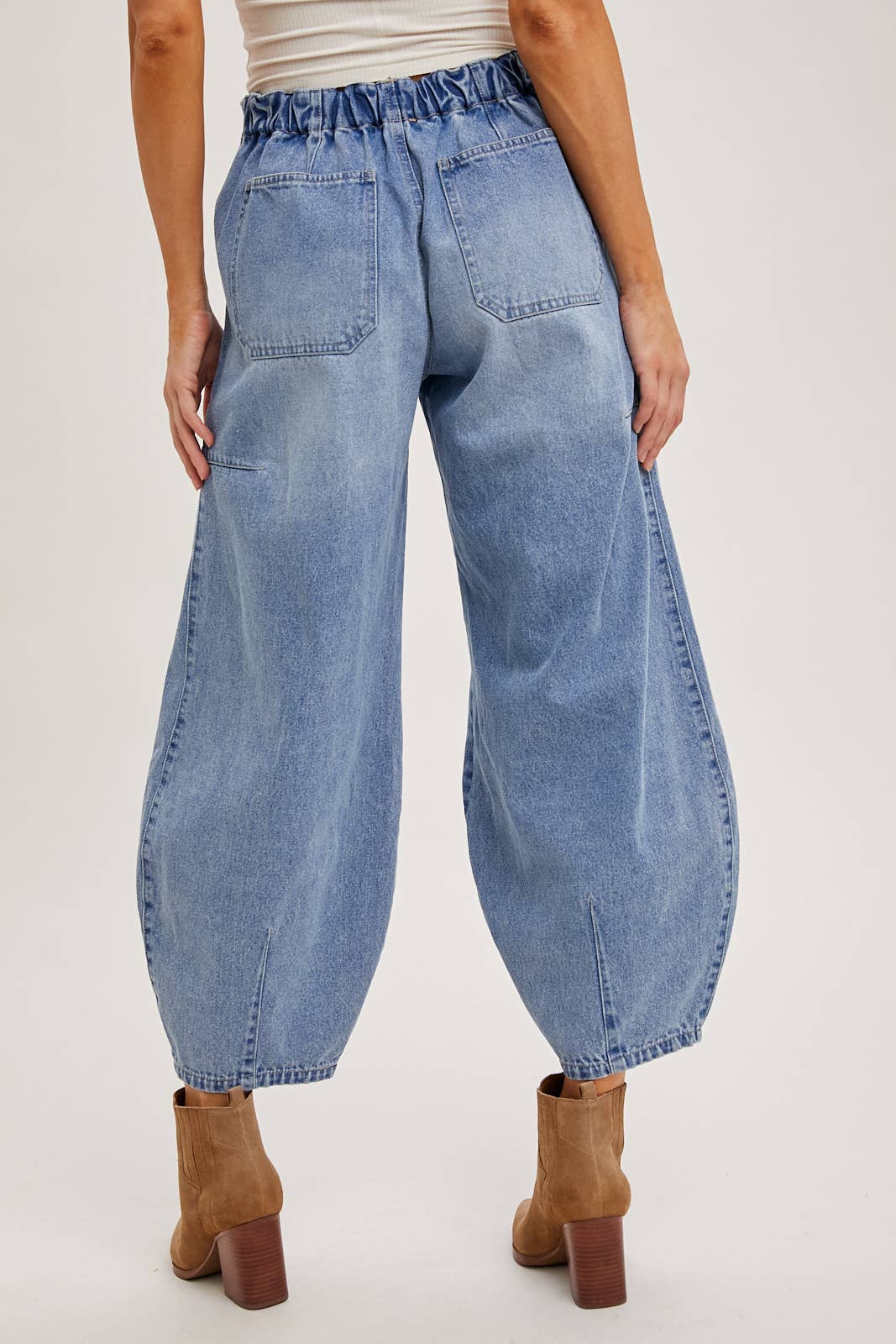Bluivy DENIM MID-WAIST DRAWSTRINGS BARREL JEANS