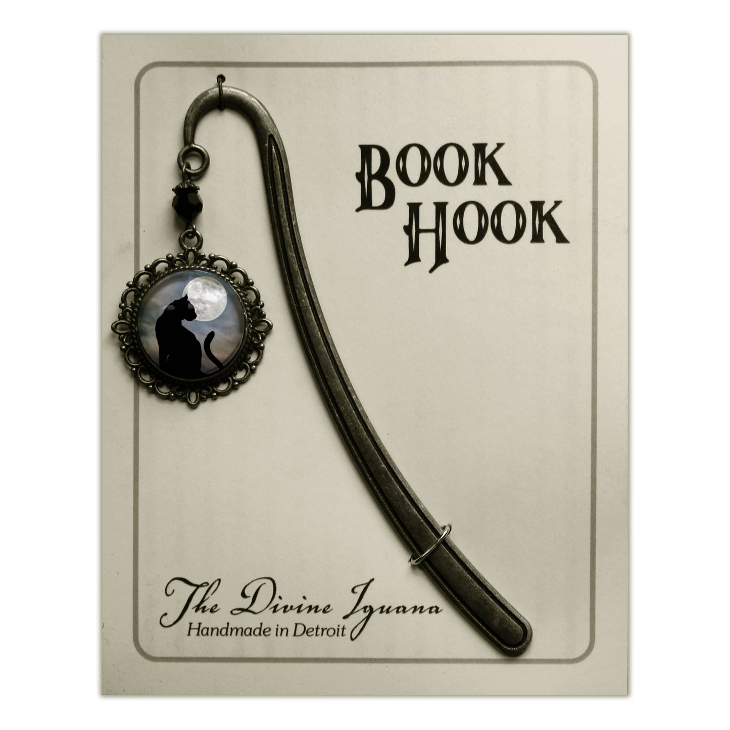 Black Cat on Full Moon Goth Halloween Bronze Bookmark
