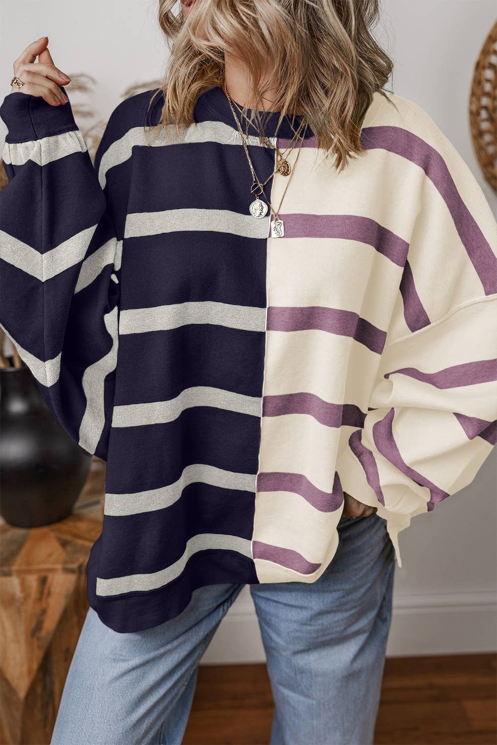 Stripe Colorblock Oversized Sweater | S-2XL