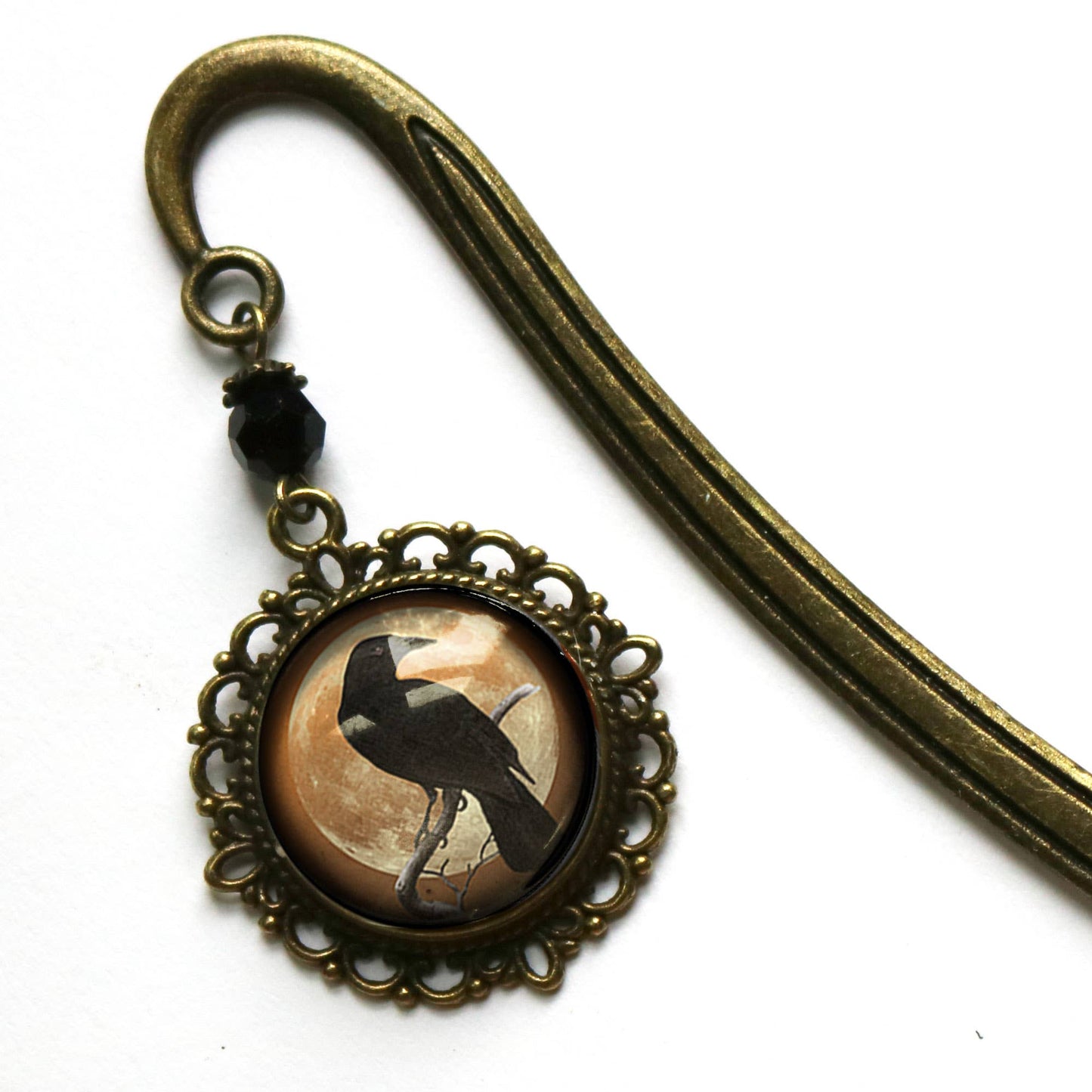 Orange Crow or Raven Goth Halloween Bronze Bookmark
