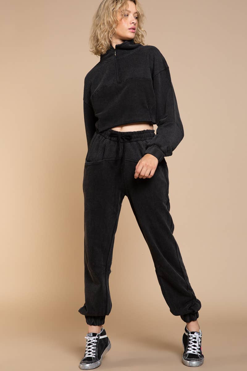 Solid drawstring front pockets jogger pants