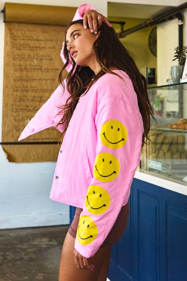 IJ3134 Puffer Jacket With Smiley Face Sleeve Details