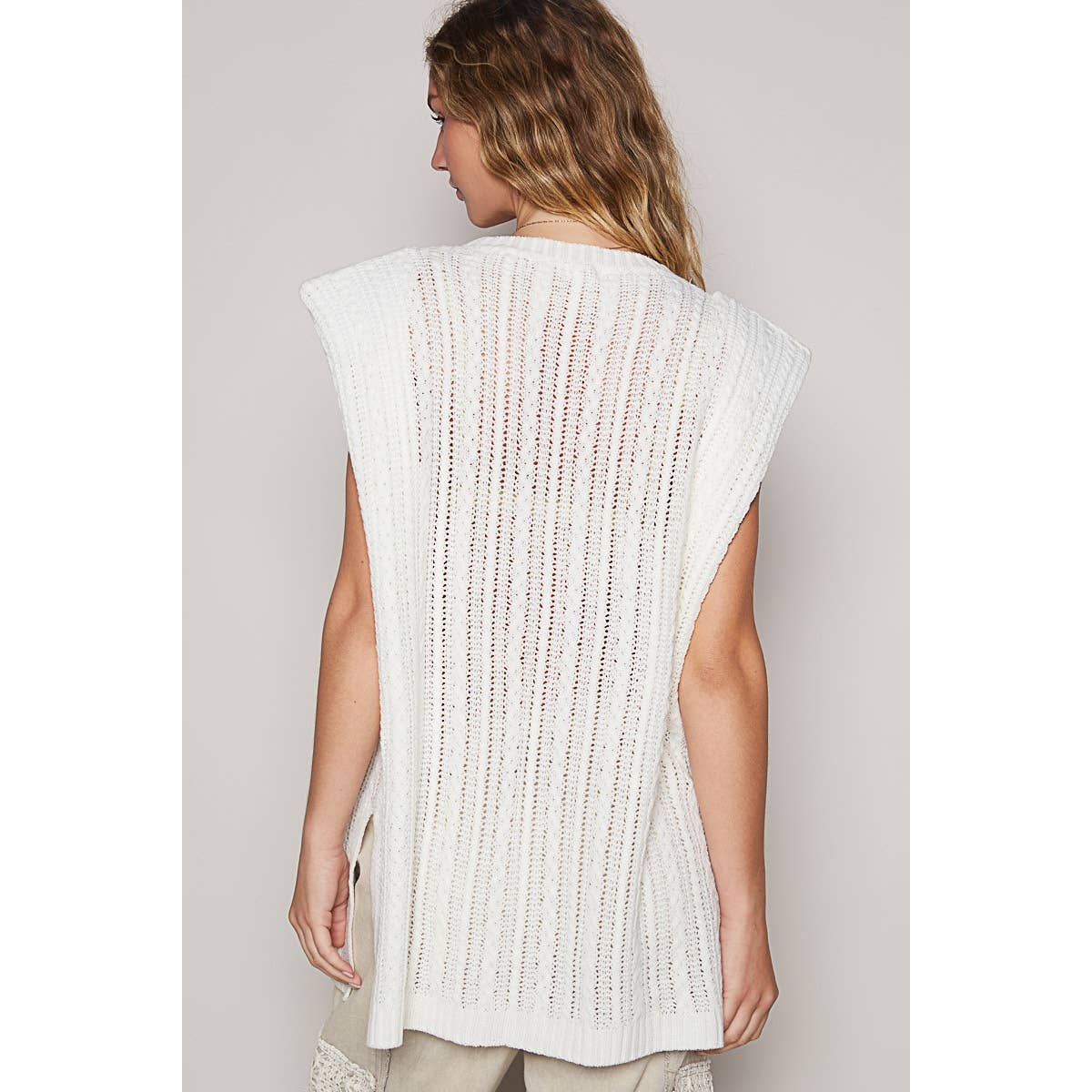 Graphic lettering round sleeveless top