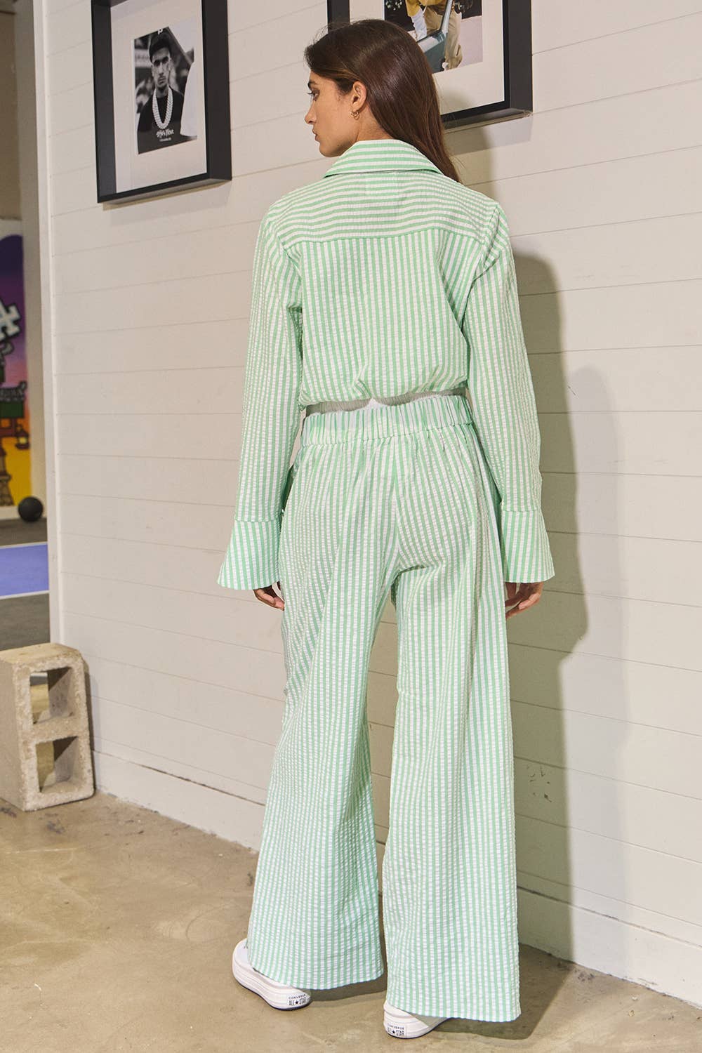 Striped Seersucker Double Banded Exposed Boxer Pants