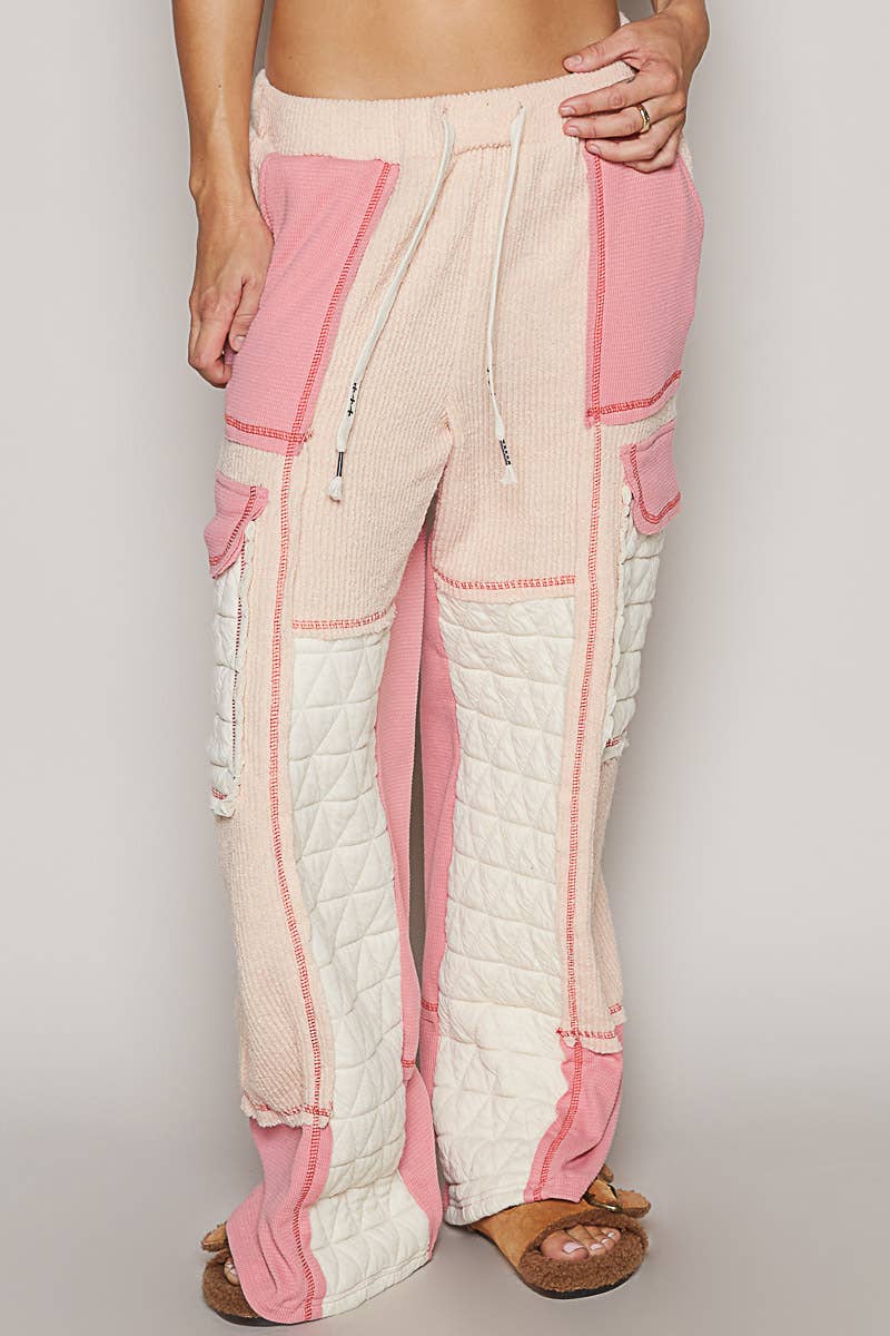 Quilted contrast casual solid knit pants