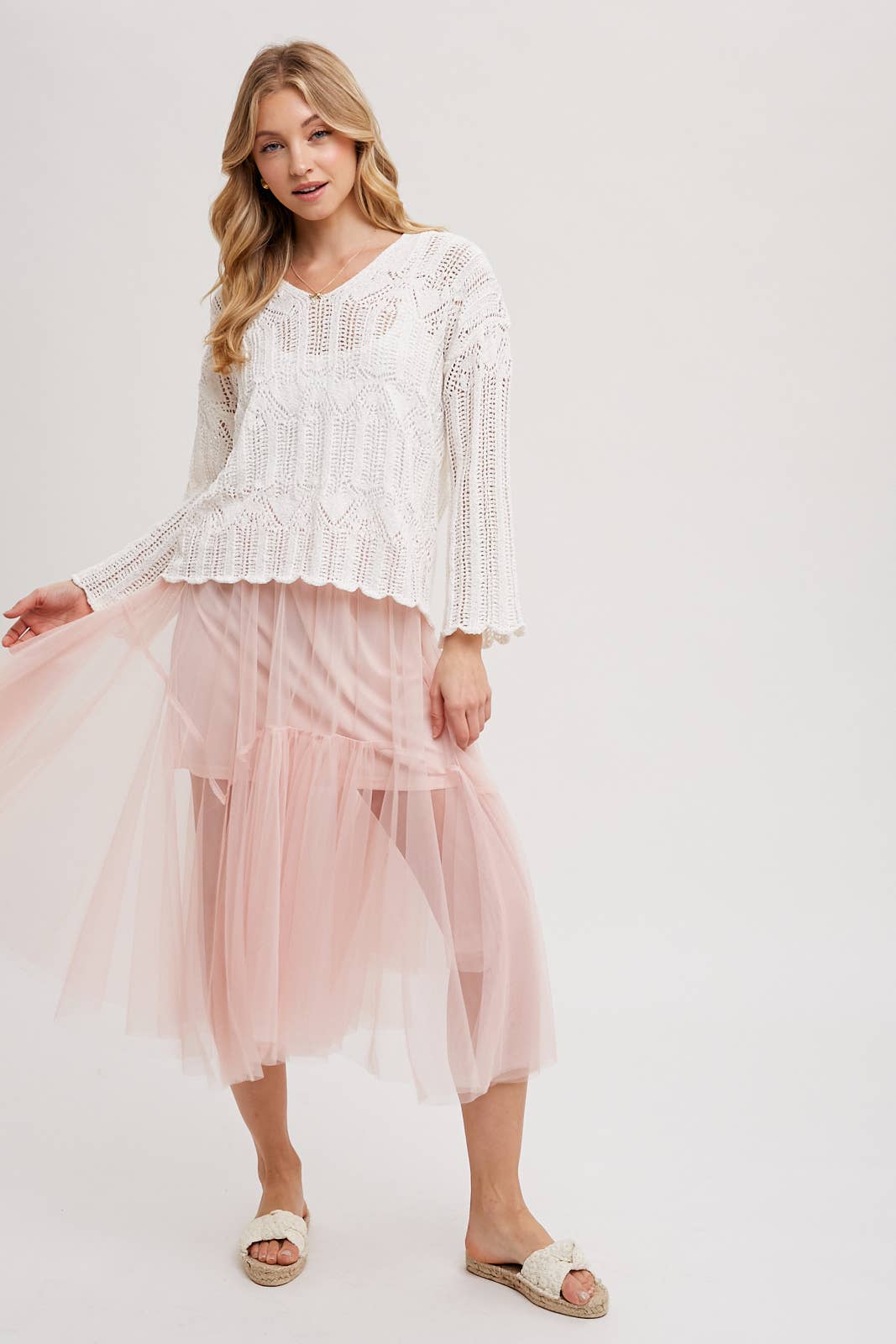 Bluivy MESH PLEATED MIDI TULLE SKIRT