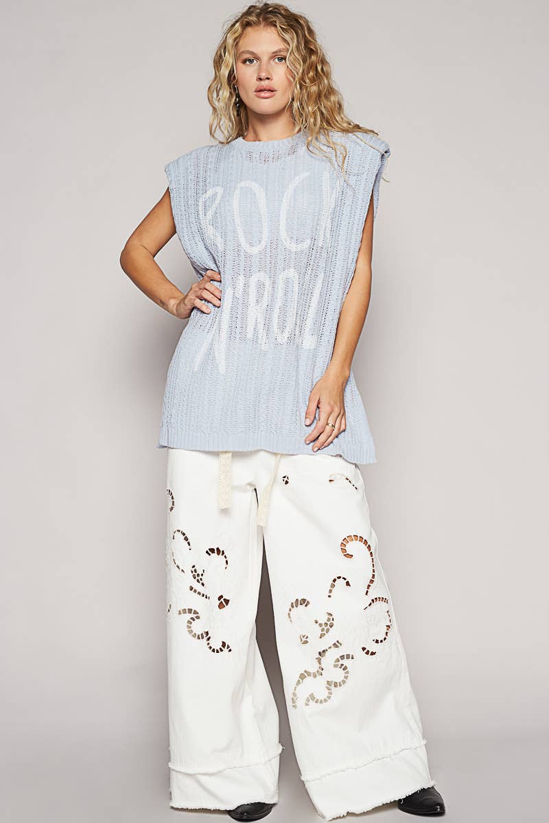 Graphic lettering round sleeveless top