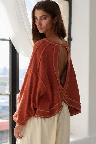 BUCKETLIST Overlap Open Back Oversize Reverse Stitched Top