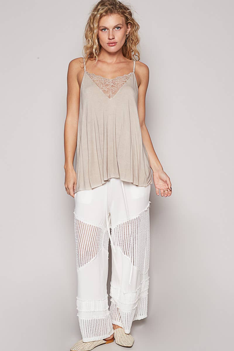 POL Lace Detail V-Camisole Casual Tank Top