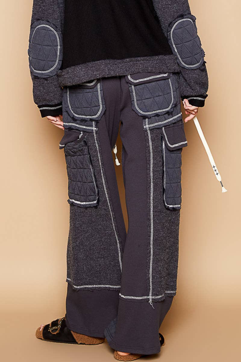 Quilted contrast casual solid knit pants