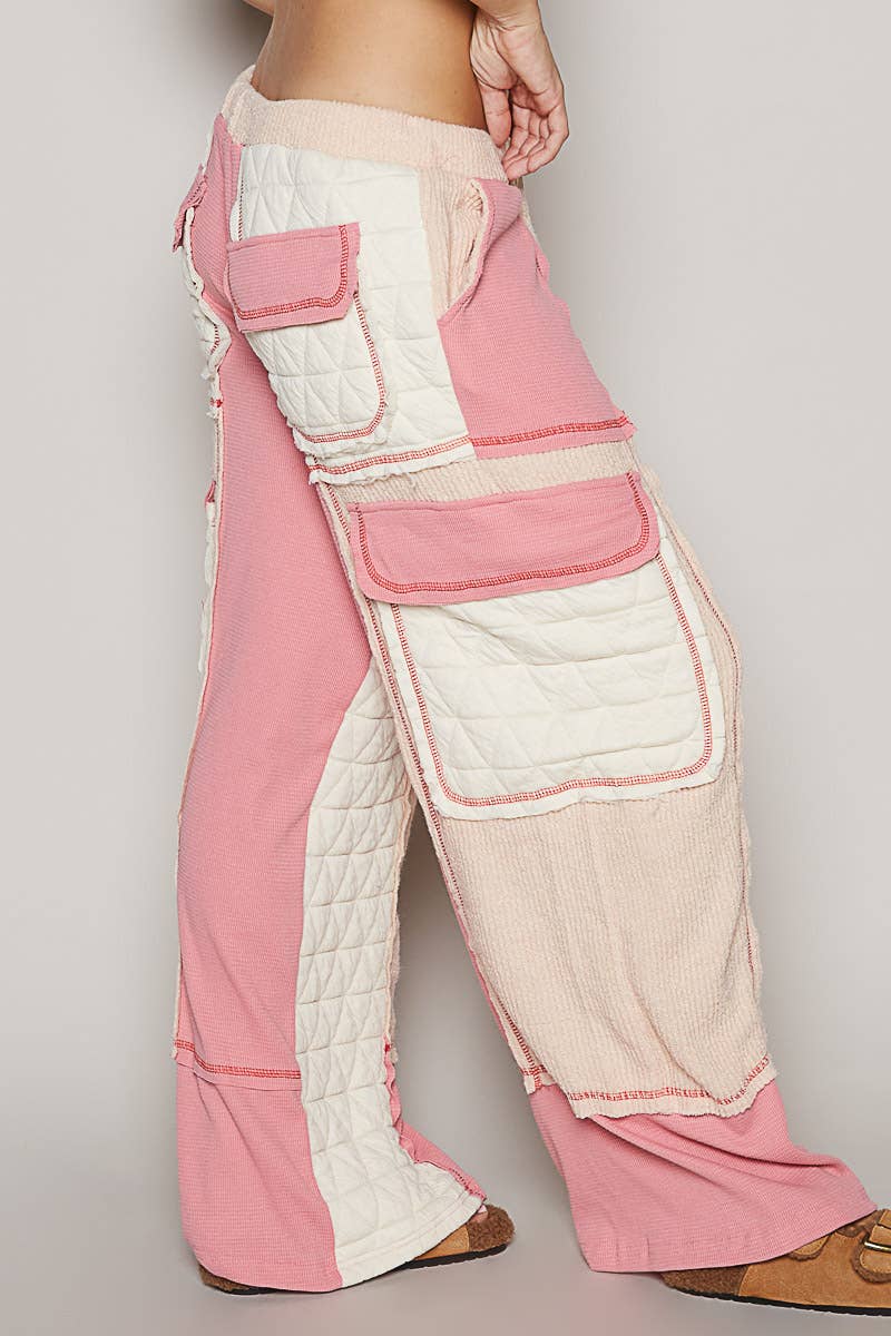 Quilted contrast casual solid knit pants