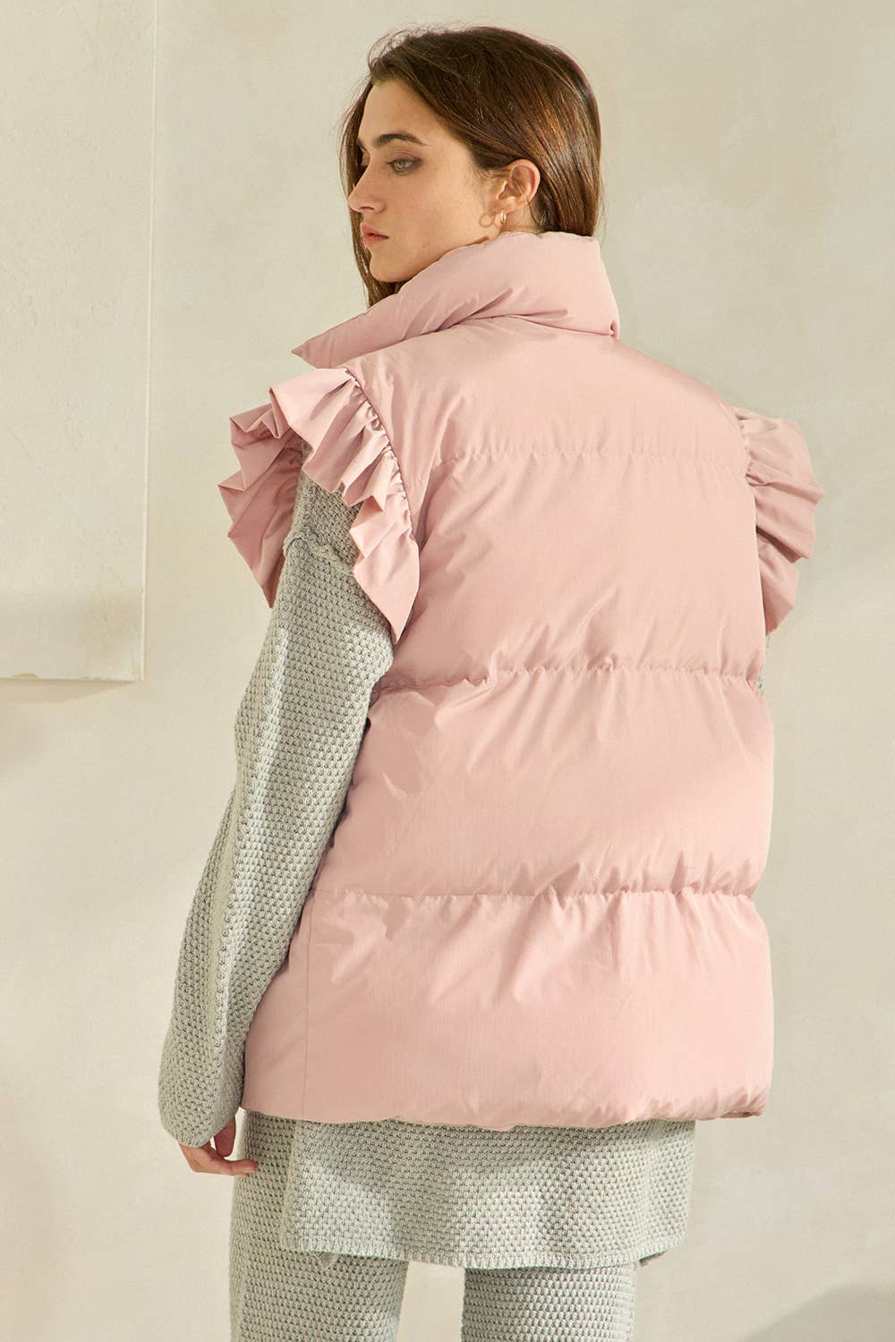 Ruffle Sleeve Down Vest