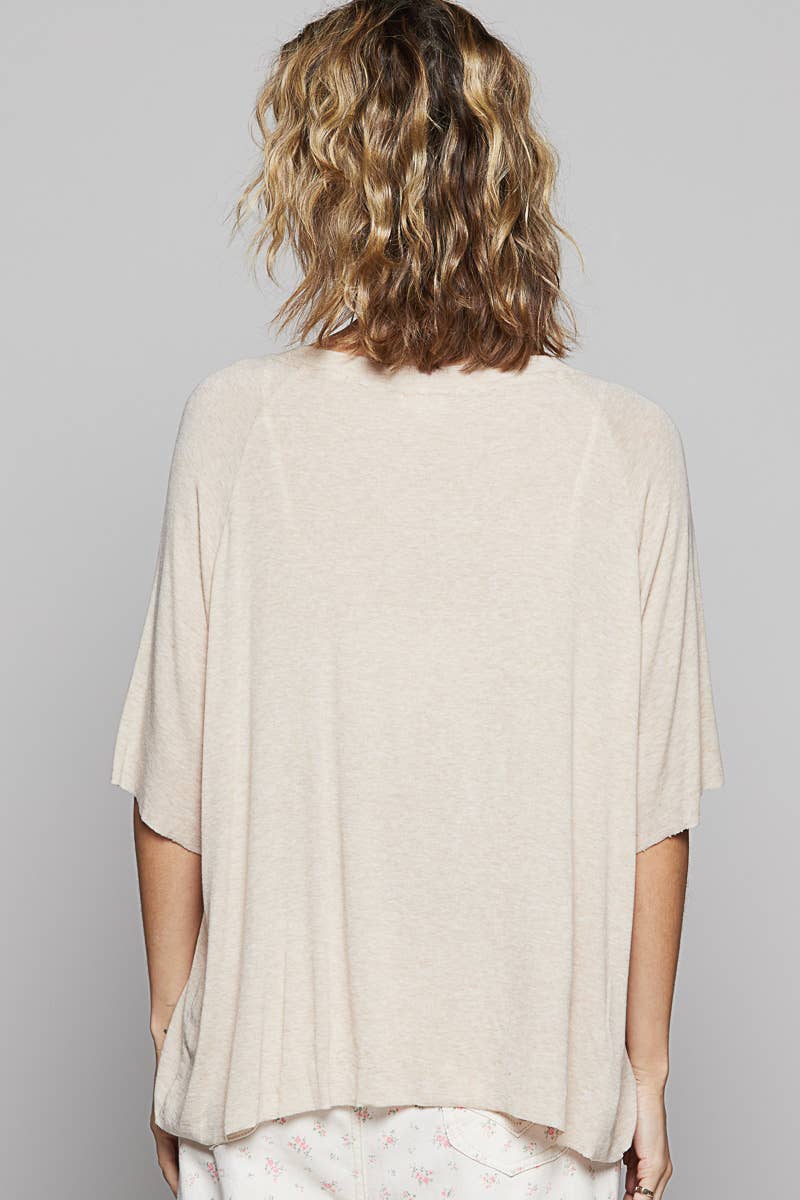 Vintage washed short sleeve front pocket solid top